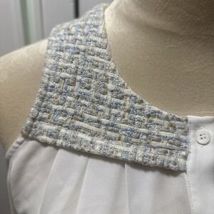 Sleeveless White Top with Tweed Collar